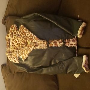 Leather jacket with leopard skin interior